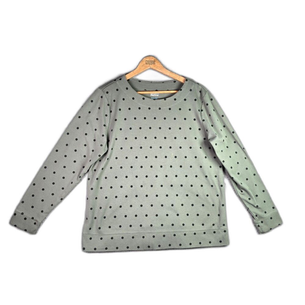 Croft & Barrow Sweatshirt XXL Green Polka Dot Extra Soft Split Hem Scoop